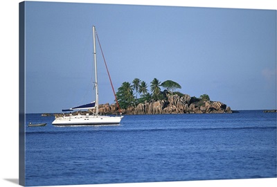 Sailboat in sea , Praslin , Seychelles