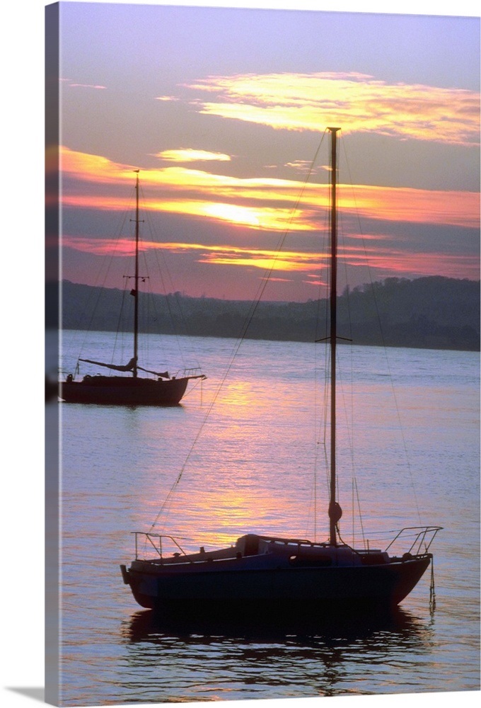 sailboats at sunrise wall art