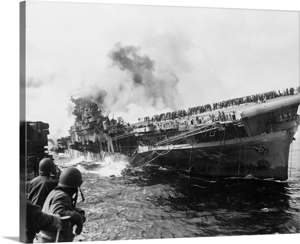 Sailors Watch the USS Franklin Burning 1945