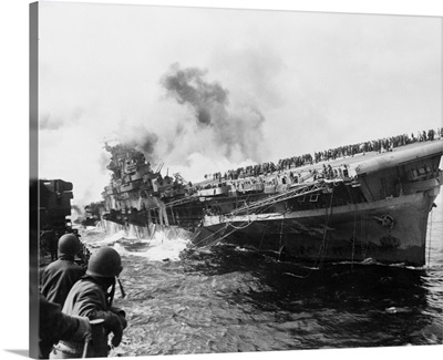 Sailors Watch the USS Franklin Burning, 1945