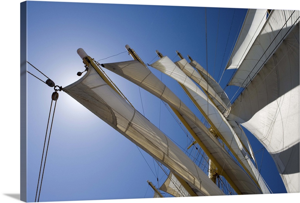 Sails of sailing cruiseship Royal Clipper during Mediterranean Sea voyage