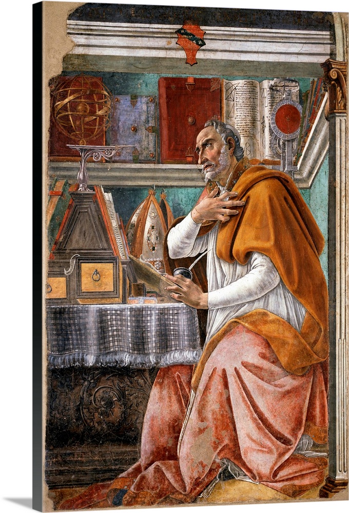 Saint Augustine (354-430) in His Study - Painting by Sandro Botticelli (1445-1510), fresco, ca. 1480 (152x112 cm) - Ogniss...