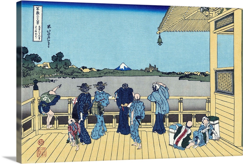 Sazai Hall of the Five Hundred Rakan Temple (Gohyaku-rakanji Sazaido), from the ukiyo-e series 36 Views of Mt. Fuji. Color...