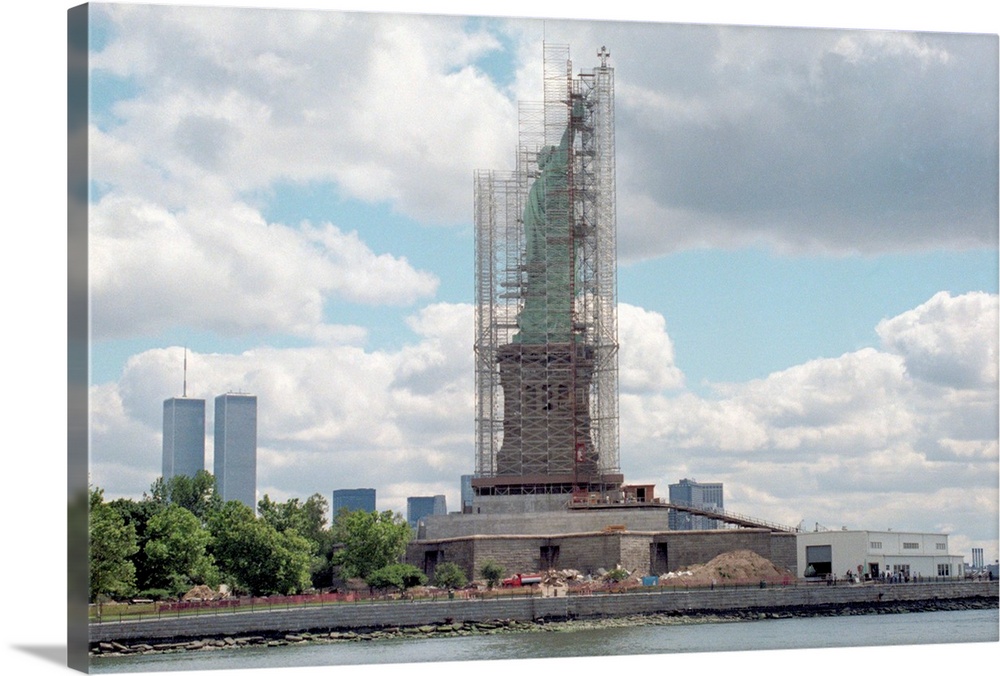 New York: Scaffolding surrounds the Statue of Liberty. The statue celebrates its 99th birthday.