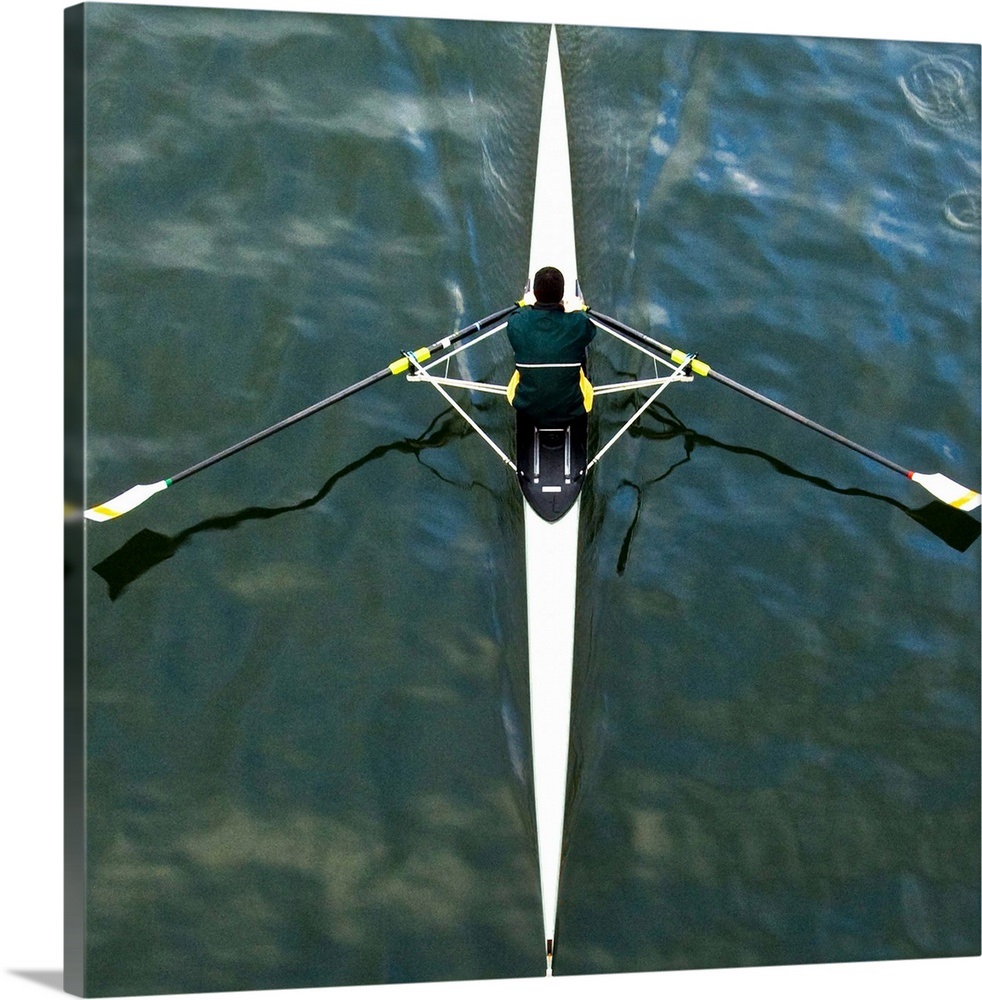 Scull man square river Seine reflections water rowing Wall Art, Canvas