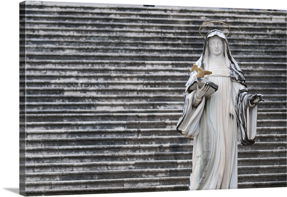 Italy, Frosinone, Cassino.  The abbey of Monte Cassino. St Scholastica Statue.