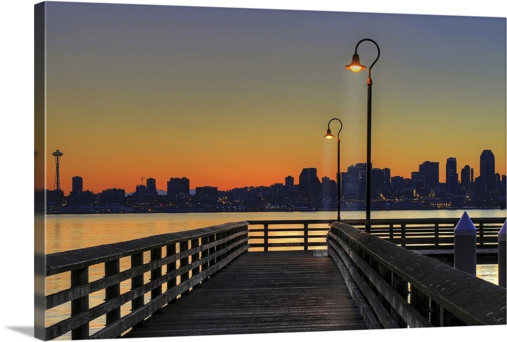 Seacrest Park Fishing Pier in Alki Beach during sunrise, Washington