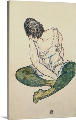 Seated Woman With Green Stockings By Egon Schiele