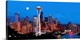 image thumbnail of Downtown Seattle skyline and Space Needle at night with full moon.