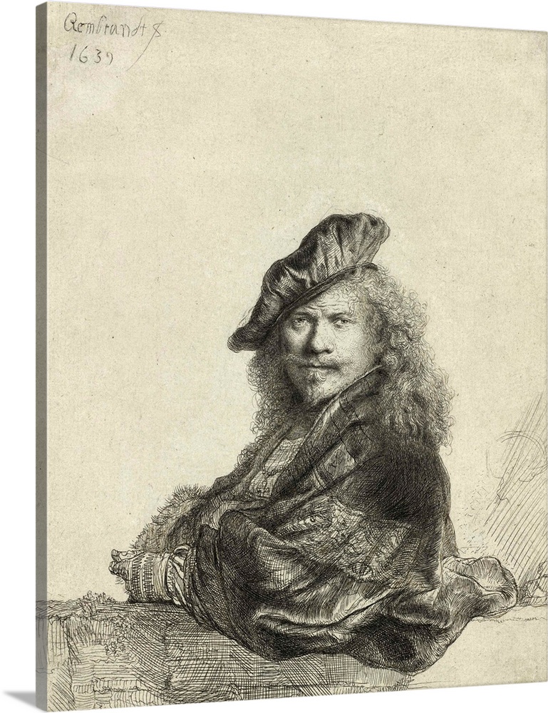 Self-Portrait Leaning on a Sill, 1639. Etching. Private collection.