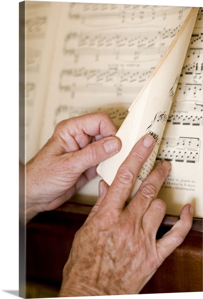 Senior s Hands Turning Page Of Sheet Music Wall Art Canvas Prints