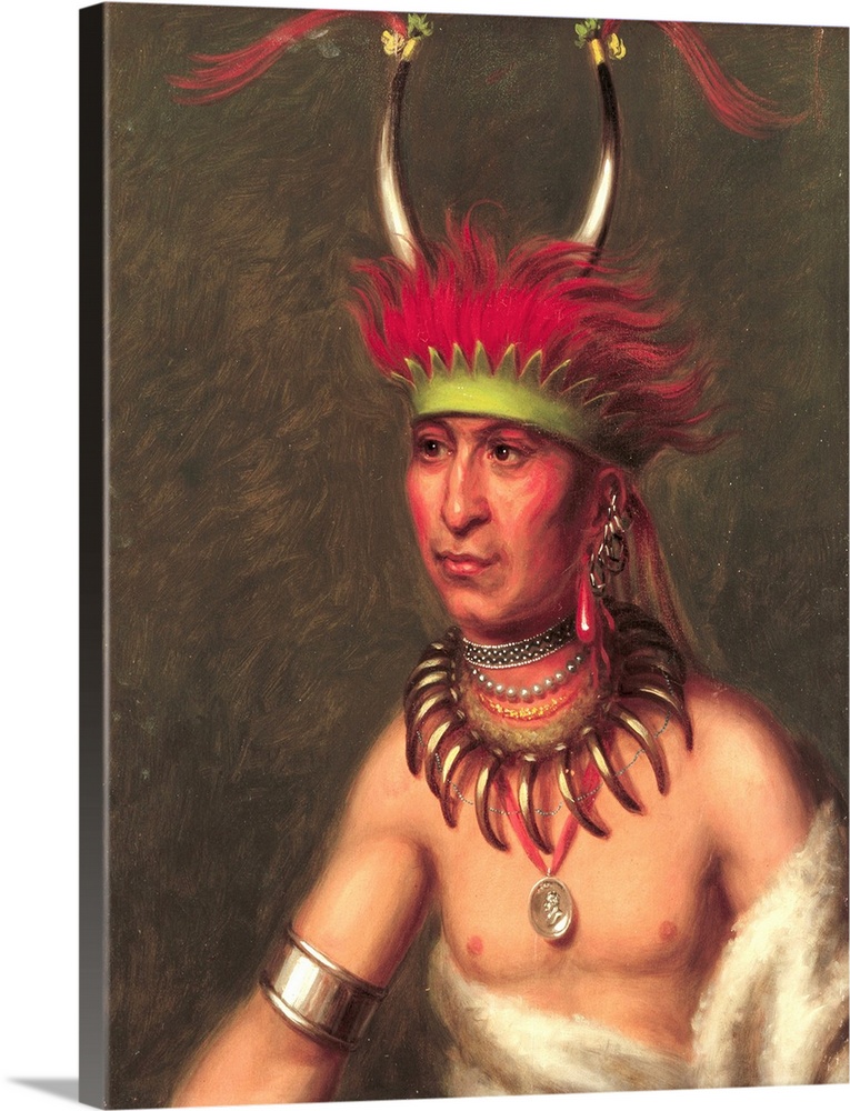 Shaumonekusse (Prairie Wolf), a chief of the Oto tribe. Painting from circa 1822, oil on panel, 44.4 x 34.3 cm (17.48 x 13...