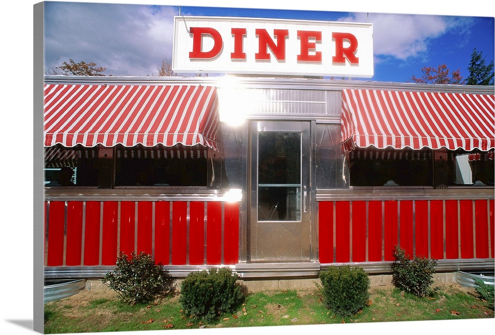 Shiny diner with striped awnings