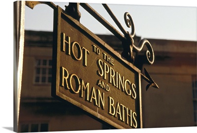 Sign pointing to Hot Springs and Roman Baths, Somerset, England