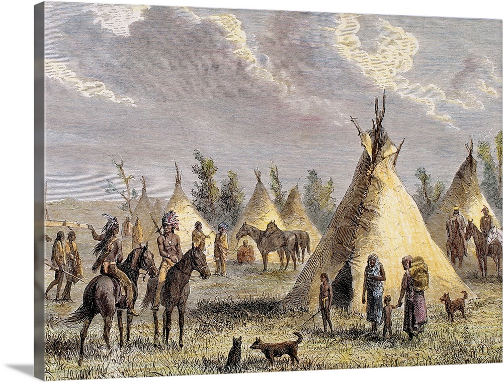 Sioux Camp near Fort Laramie. Colored engraving, 1884.