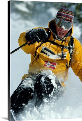 Skier in fresh powder snow