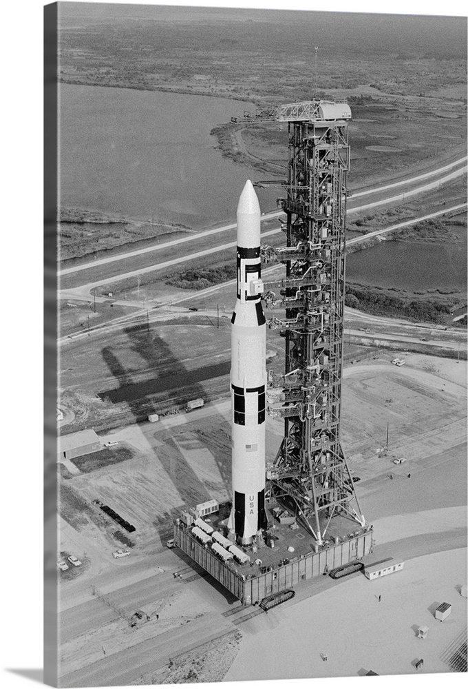 Cape Kennedy: The Skylab orbital workshop, atop a Saturn V rocket, crawls to its launching pad early. The rocket is schedu...