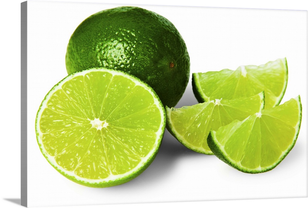 Sliced lime wedge, on white background, cut out