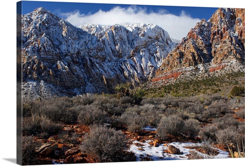Snowcapped mountains at Red Rock canyon near Las Vegas, NV. Wall Art, Canvas Prints, Framed