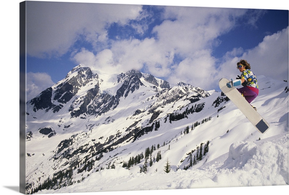 Snowboarder in air, Mount Baker, Washington, USA
