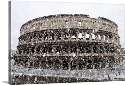 Snowy Colosseum, Rome, Italy