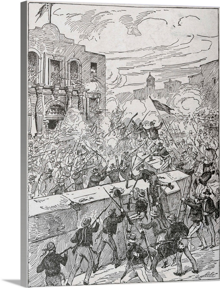 The Mexican assault on the Alamo.