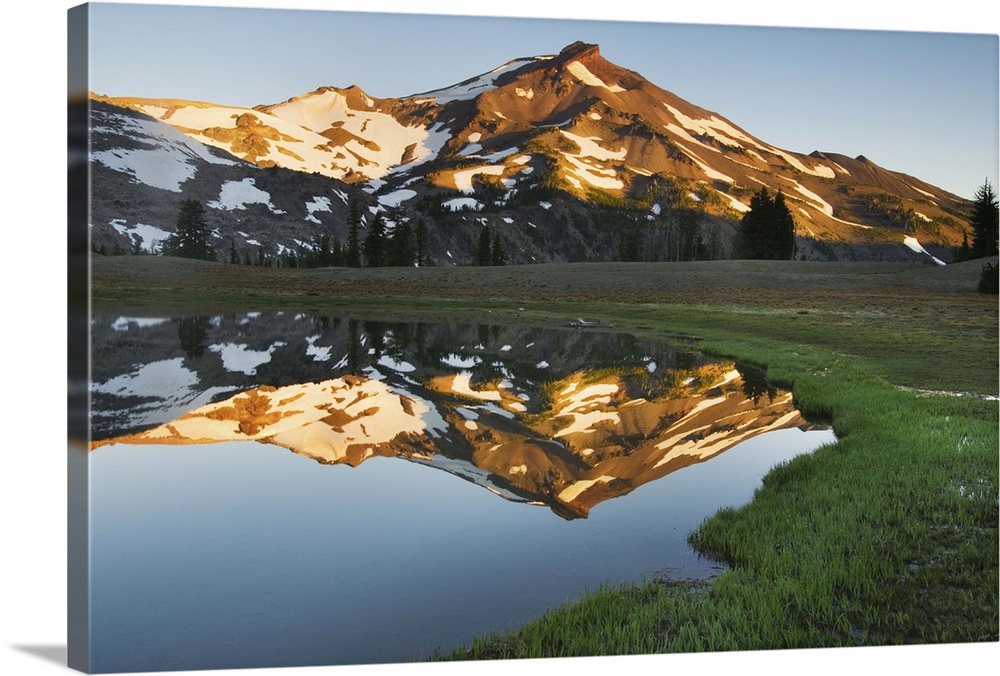 Sunrise on South Sister from Lower Green Lake, Three Sisters Wilderness, Oregon