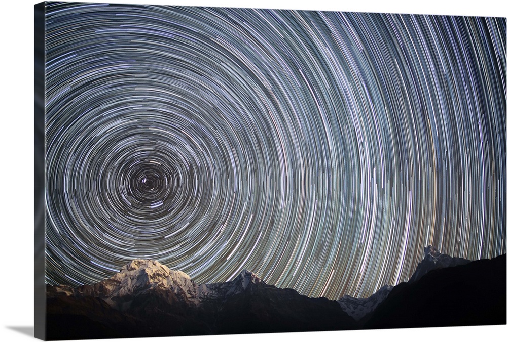 Spinning stars above Himalayas, Nepal, Annapurna.
