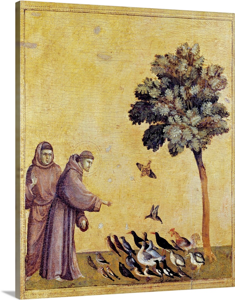 Saint Francis of Assisi (San Francesco) preaching to the birds. Detail of the predella of St Francis of Assisi receiving t...
