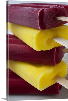 Stack of frozen ice pops, ice cream on a stick