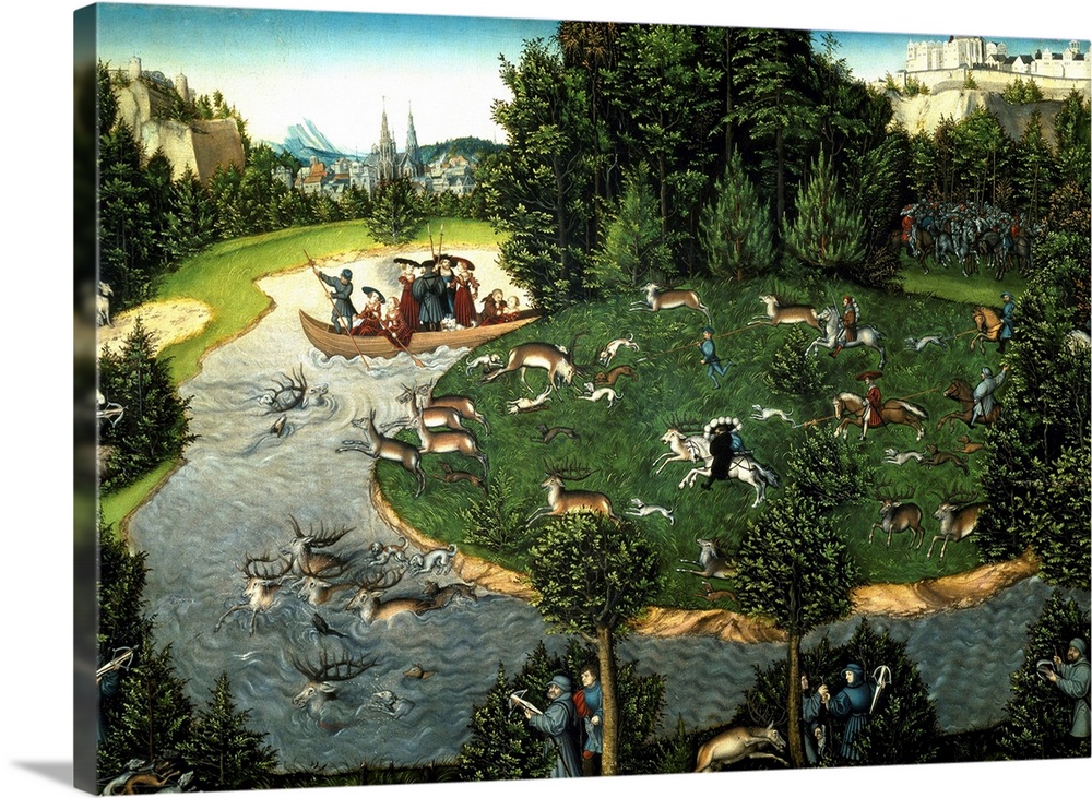 Stag Hunt of Friedrich III the Wise (1463-1525) of Saxony - Painting by Lucas Cranach the Elder (1472-1553), 1529, Kunsthi...