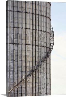 Stairs wind up a grain silo in rural Nebraska.