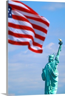 Statue Of Liberty And American Flag