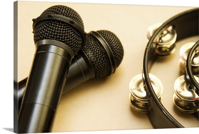 Still Life image of tambourine and microphone