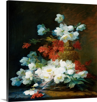 Still-Life Of Christmas Roses By Charles Etienne Guerin