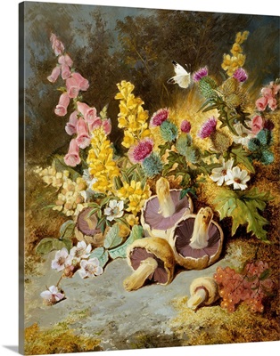 Still Life Of Floxgloves, Mushrooms, Snapdragons, And Thistles
