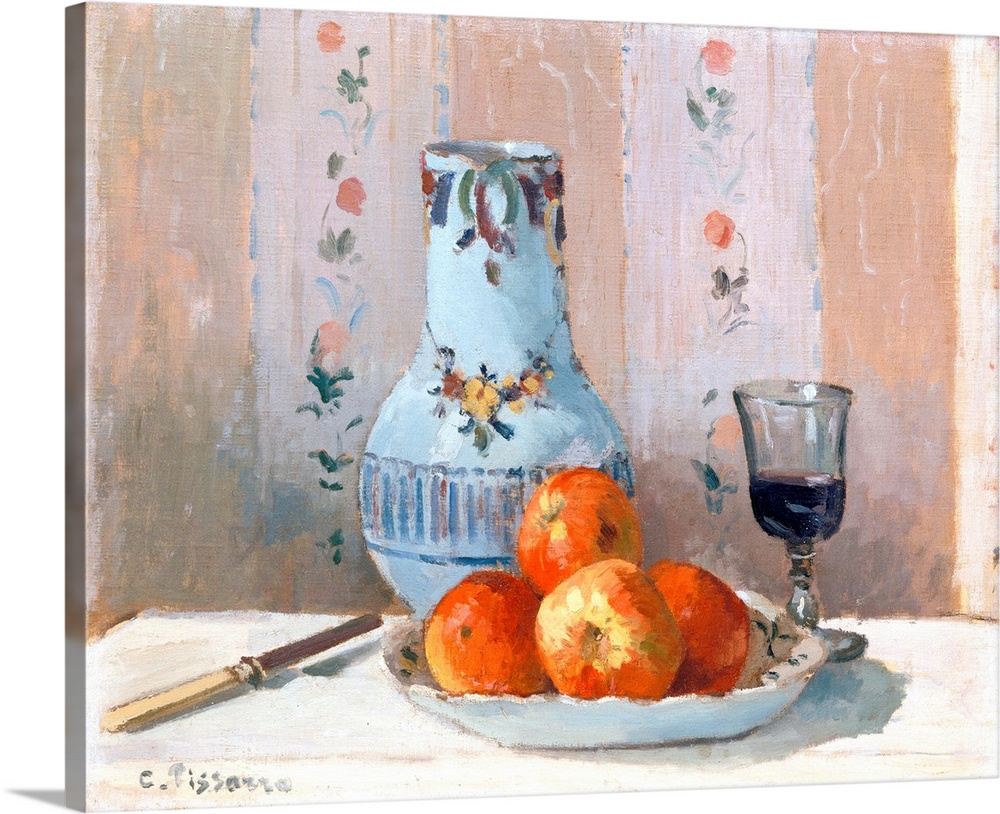 Camille Pissarro (French, 18301903), Still Life with Apples and Pitcher, 1872, oil on canvas, 18 1/4 x 22 1/4 in (46.4 x 5...