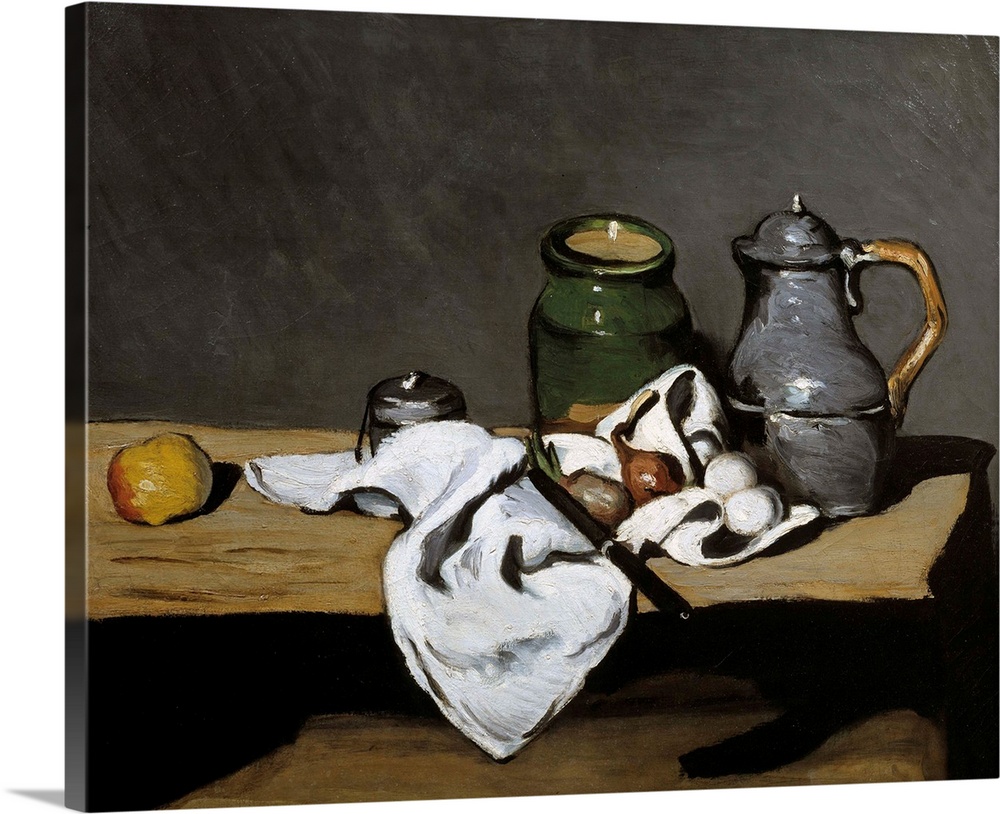Still life with a kettle. Painting by Paul Cezanne (1839-1906), 1869. 0, 64 x 0,81 m. Orsay Museum, Paris