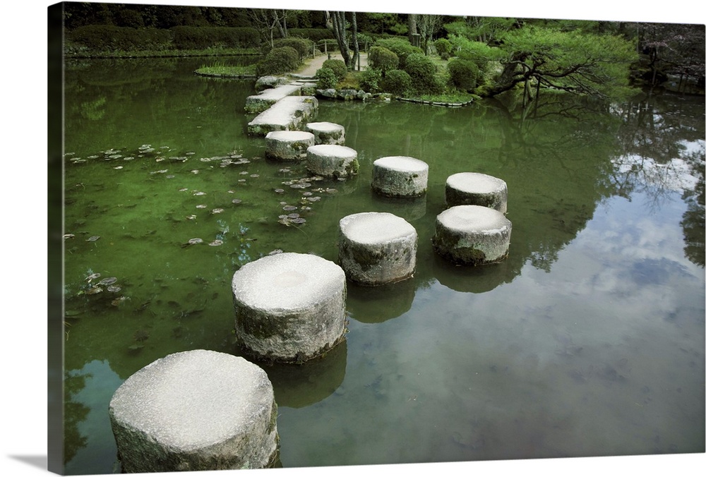 Heian Jingu Shrine, stone step crossing in gardens.