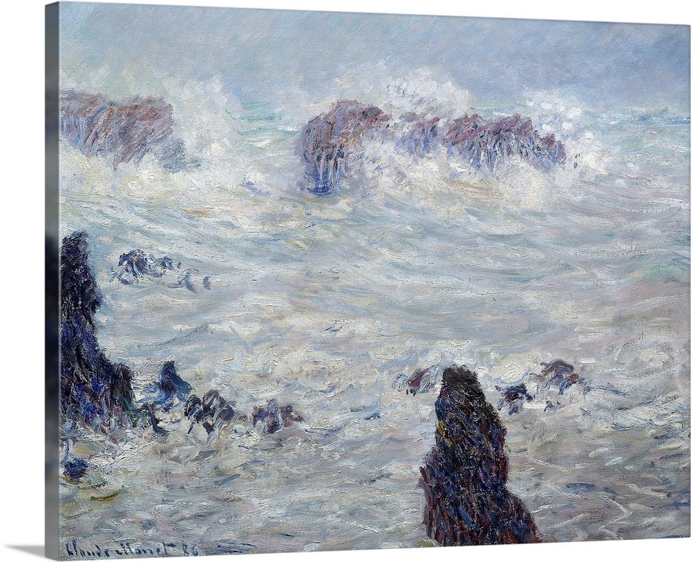 Storm off the coasts of Belle-Ile (or Belle Ile en Mer or Belle-Ile-en-Mer, Brittany). Painting by Claude Monet (1840-1926...