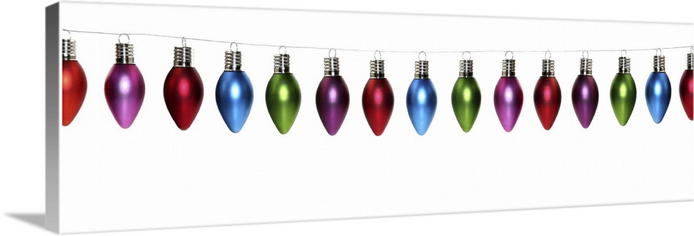 Long string of Christmas light bulb ornaments