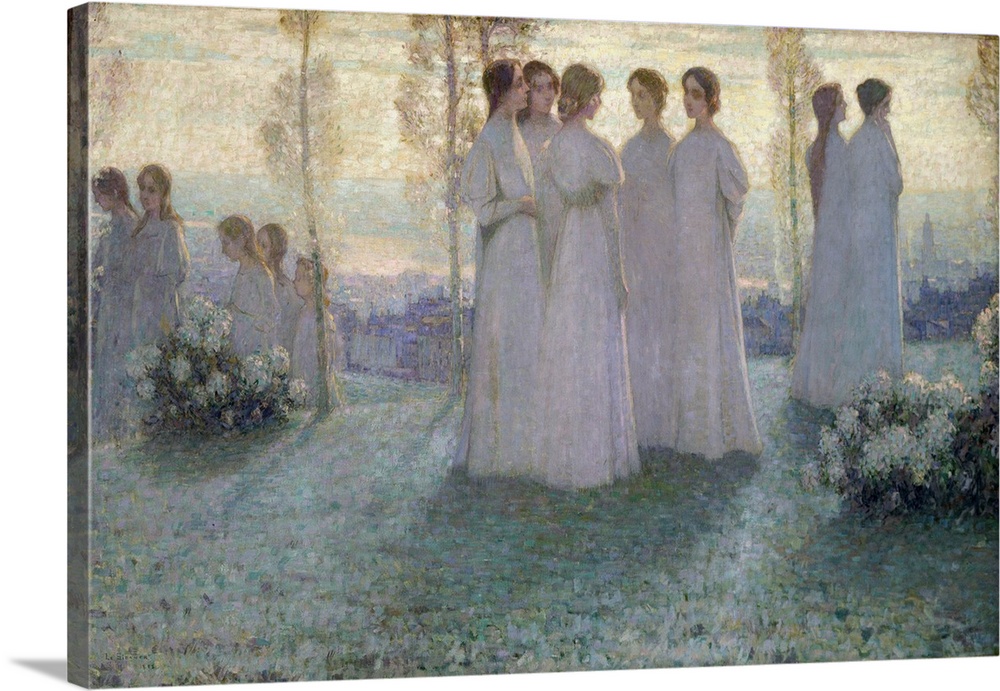 Sunday (Women dressed in white talking in a garden). Painting by Henri Eugene Le Sidaner (1862-1939), oil on canvas (112 x...
