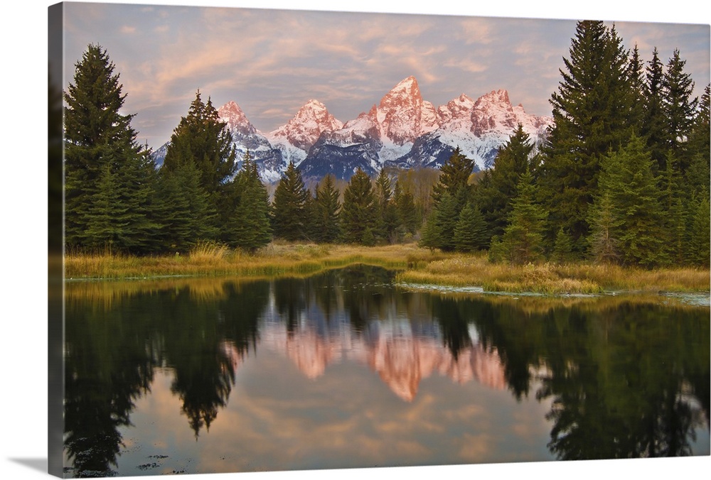 Sunrise over Grand Tetons at Schwabacher Landing In Grand teton National Park