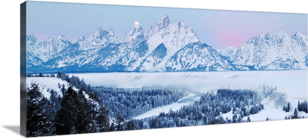 Sunrise over Grand Tetons in winter, Grand Teton National Park, Wyoming, USA