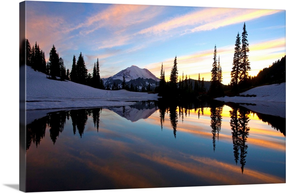 Sunset At Tipsoo Lakes And Mount Rainier
