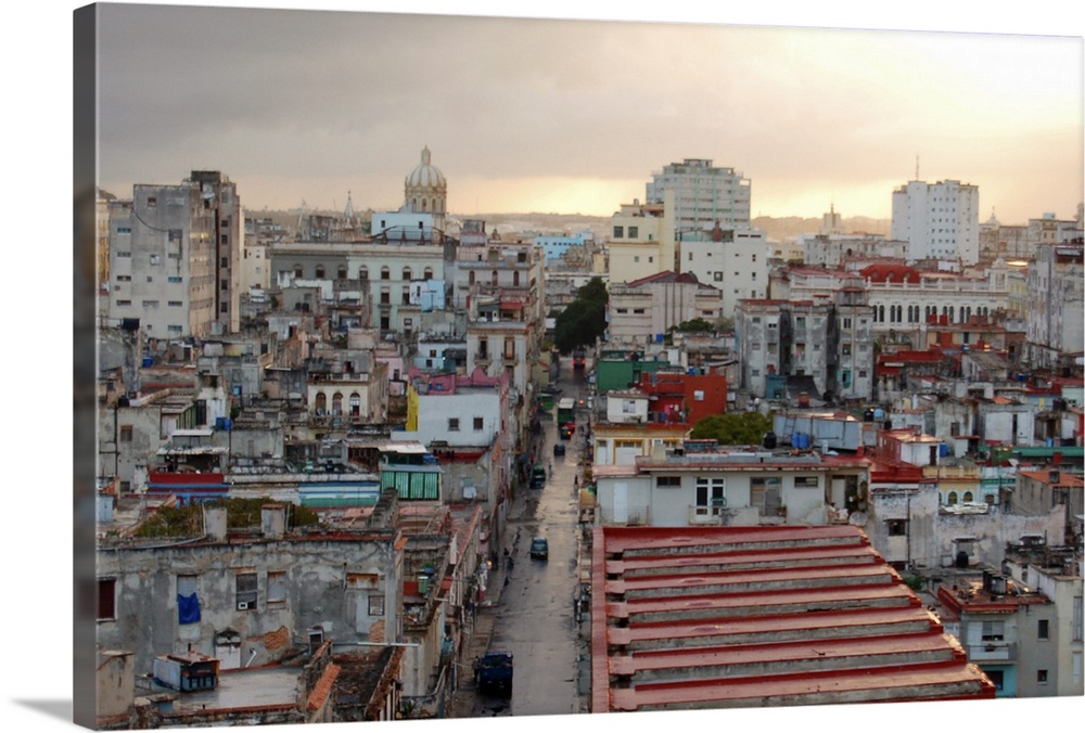 Roofs of old houses in sunset before storm in center of Havana, Cuba.