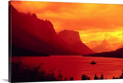 Sunset Over Lake In Glacier National Park