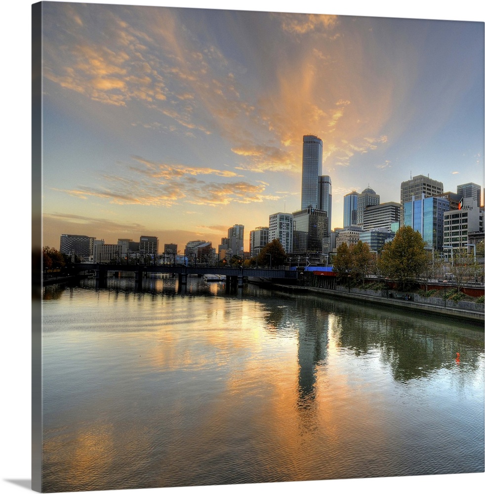 Australia Cityscape Giclee Canvas Picture Art Sunset Over Melbourne 