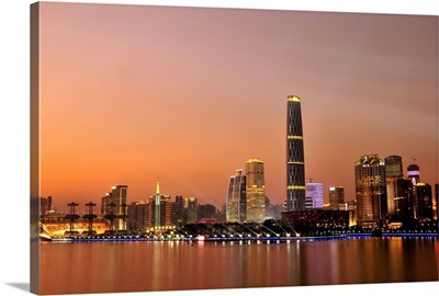 Sunset view of Central Business Centre of Guangzhou, China.