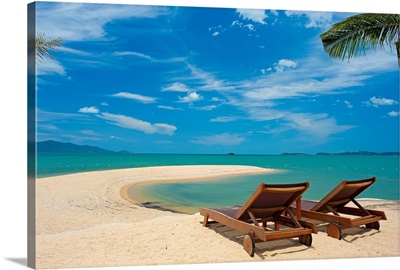 Sunshine beach with two beach chair in Thailand, Samui.